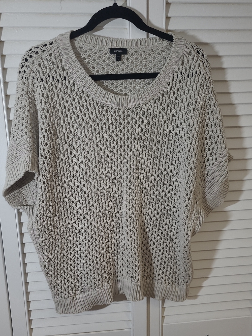 Express Women's Cream Open-Knit Short Sleeve Sweater